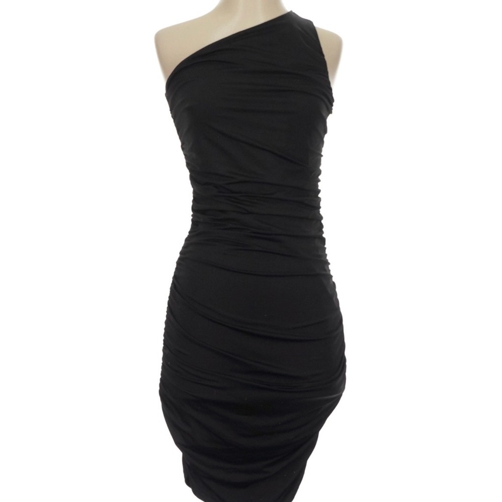 Black One-Shoulder Ruched Dress